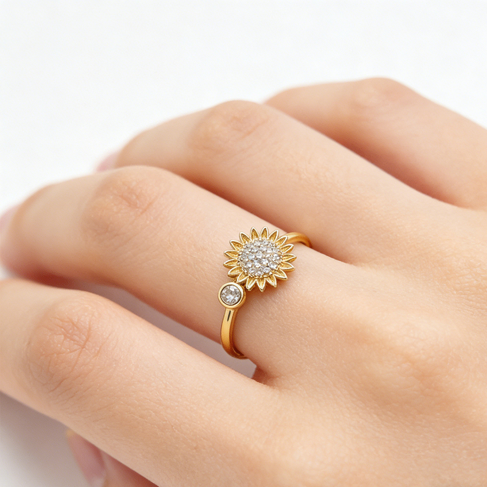 Women'S Formal Dinner Wear - Versatile Sunflower Rotating Ring with Zirconia
