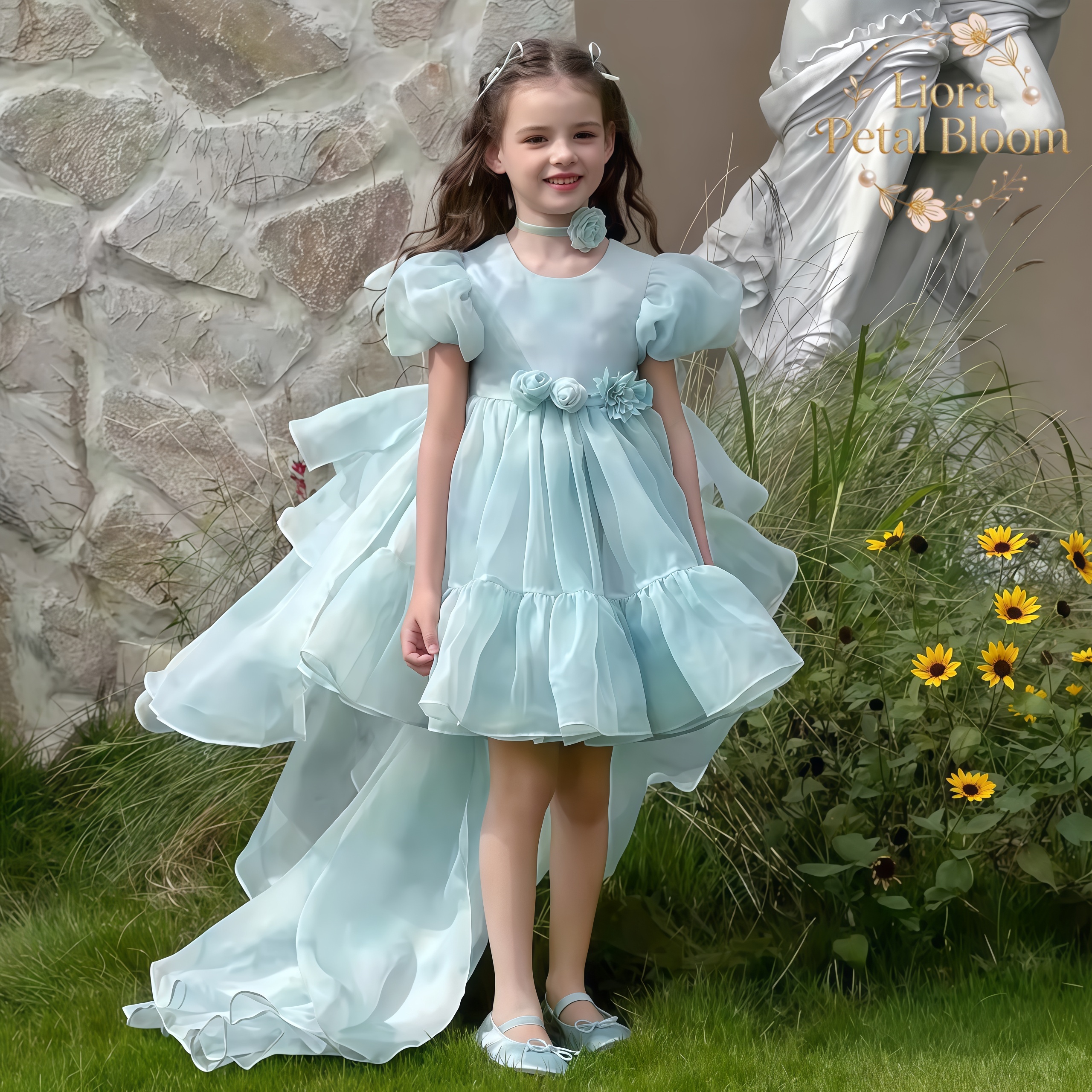Women'S Formal Wear For Girls - Blue Tulle Gown Girls' Bow Party