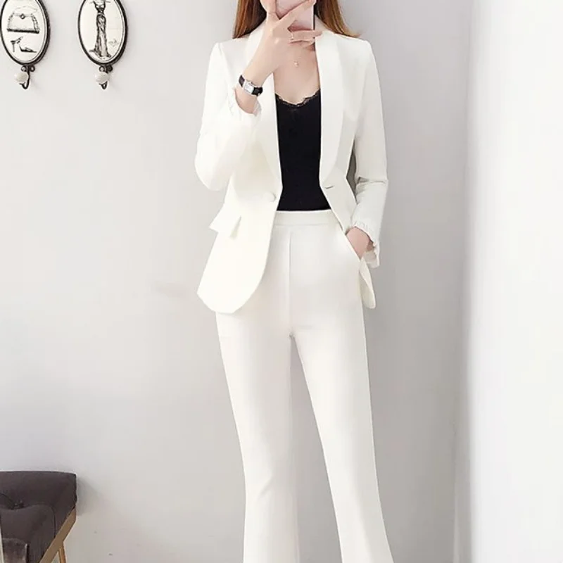 Blazer and White Trouser Suit  - مراجعة Women Formal Wear Korean وسعره