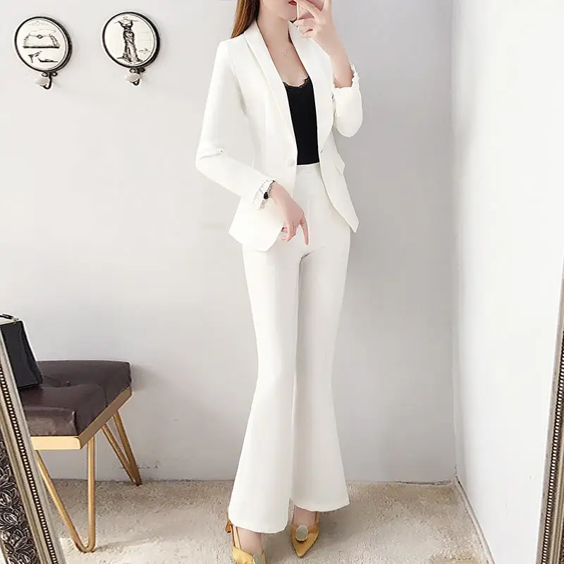 Blazer and White Trouser Suit  - مراجعة Women Formal Wear Korean وسعره