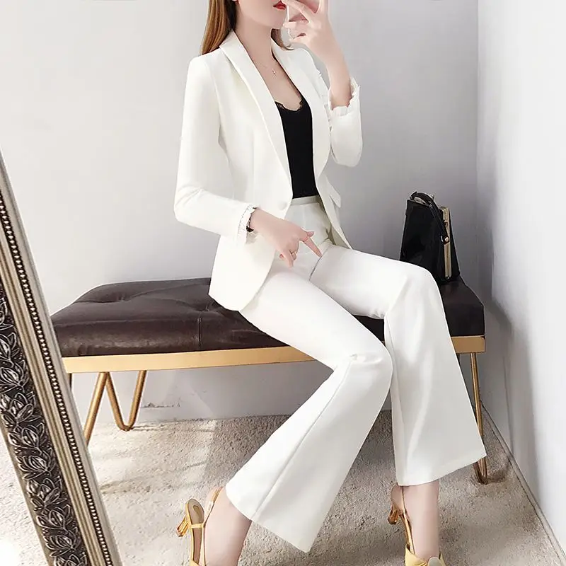 Blazer and White Trouser Suit  - مراجعة Women Formal Wear Korean وسعره