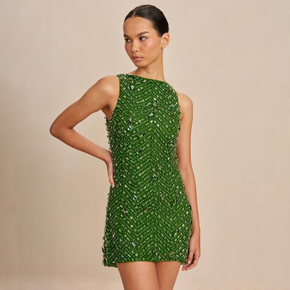 Green Rhinestone Embroidery Sl - مراجعة Women'S Formal Dinner Wear وسعره