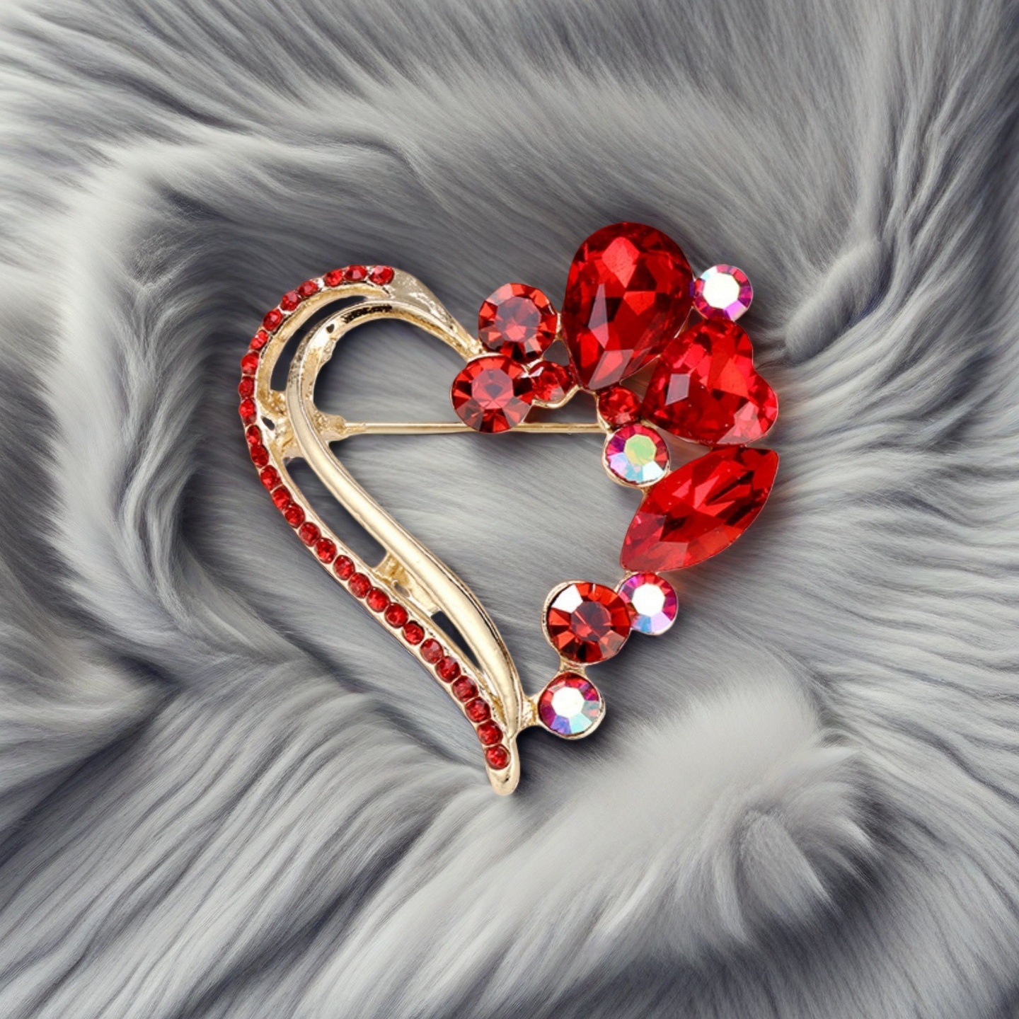Red Crystal Open Heart Brooch  - مراجعة Women'S Formal Day Wear وسعره
