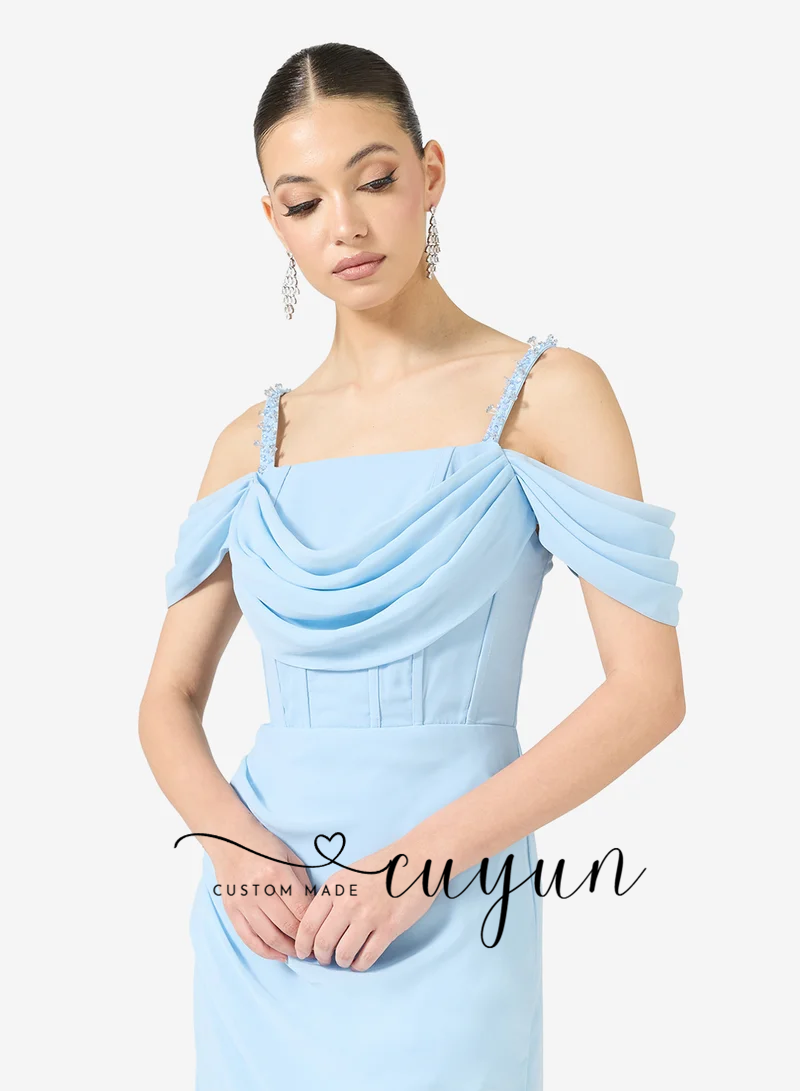 CUYUN Customized Sky Blue Form - مراجعة Women'S Formal Dinner Wear وسعره