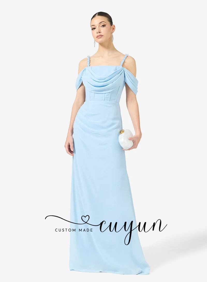 CUYUN Customized Sky Blue Form - مراجعة Women'S Formal Dinner Wear وسعره