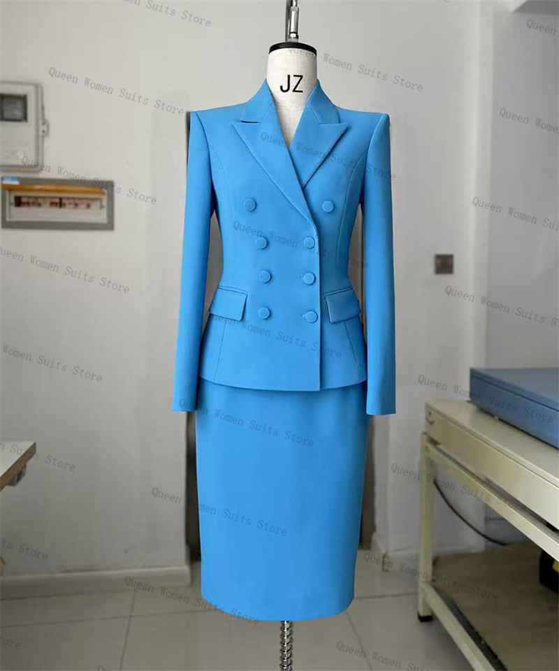 Sky Blue Women Suit Skirt Set  - مراجعة Women'S Formal Wear Wedding Guest وسعره