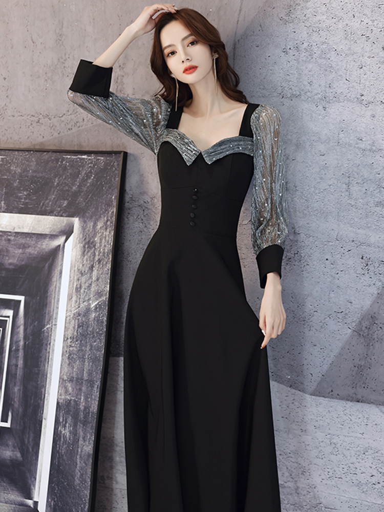 Ele Bla Long Sve Midi Dr for W - مراجعة Women Formal Wear Korean وسعره