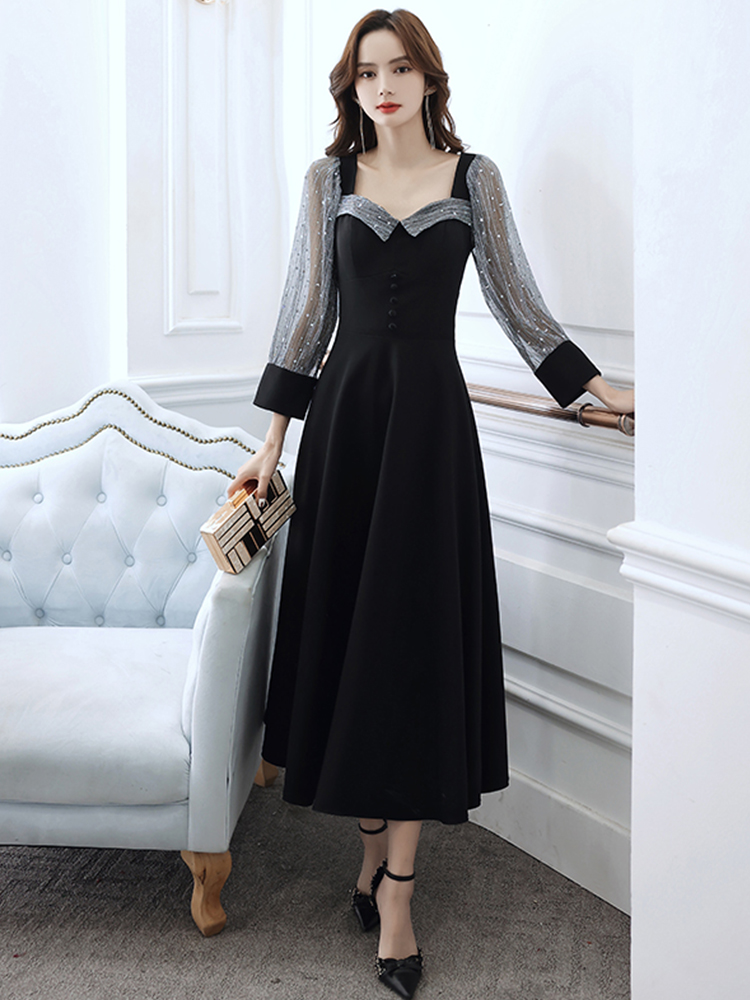 Ele Bla Long Sve Midi Dr for W - مراجعة Women Formal Wear Korean وسعره