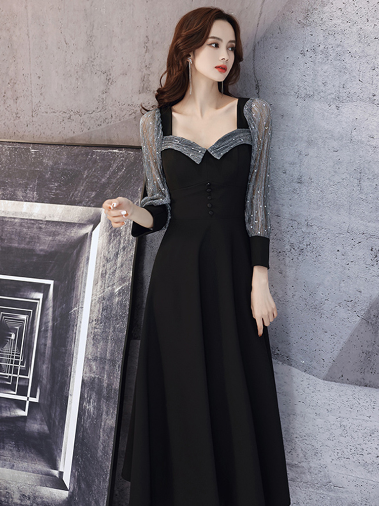 Ele Bla Long Sve Midi Dr for W - مراجعة Women Formal Wear Korean وسعره