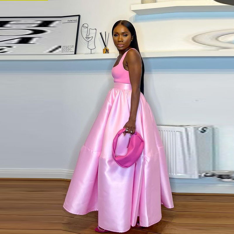 Pink Long Skirts Satin A Line  - مراجعة Women'S Formal Wear Wedding Guest وسعره