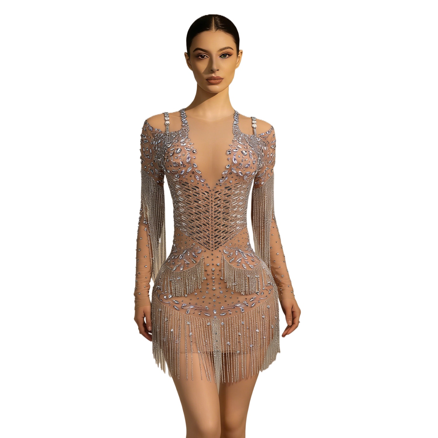 Sheer Mesh Luxury Rhinestone D - مراجعة Women'S Formal Dinner Wear وسعره