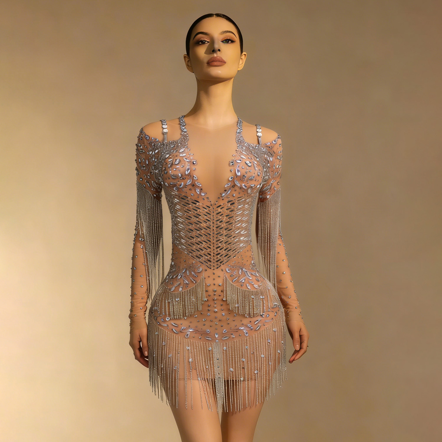 Sheer Mesh Luxury Rhinestone D - مراجعة Women'S Formal Dinner Wear وسعره