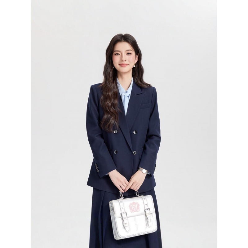 Navy blue double-breasted wome - مراجعة Women Formal Wear Korean وسعره