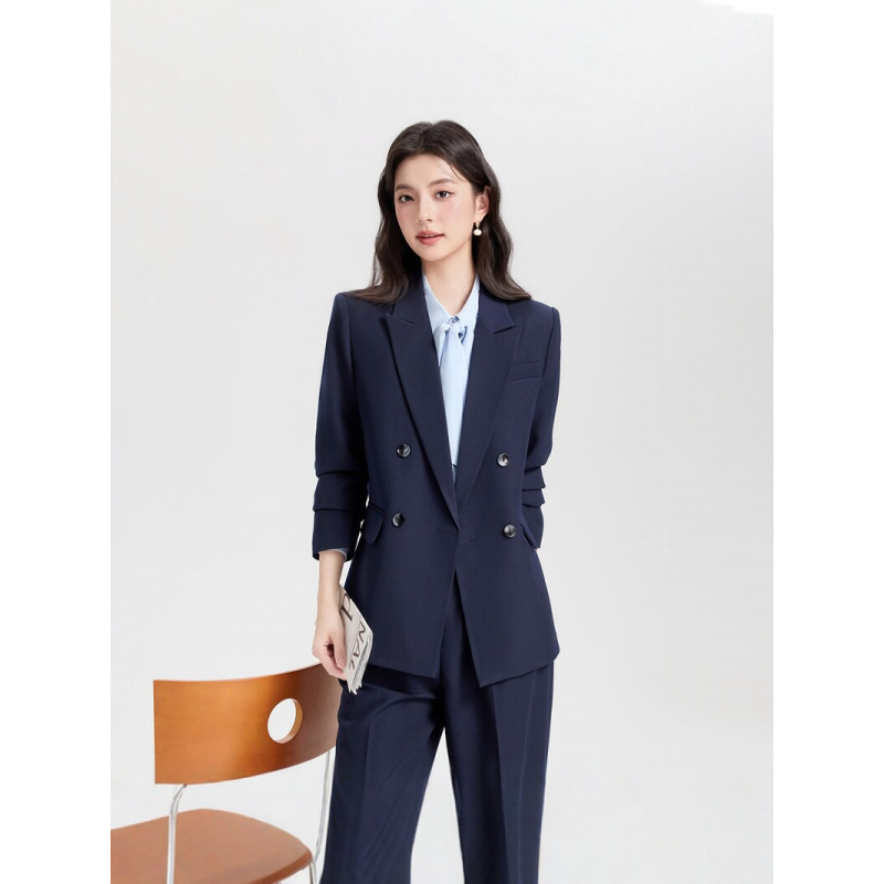 Navy blue double-breasted wome - مراجعة Women Formal Wear Korean وسعره