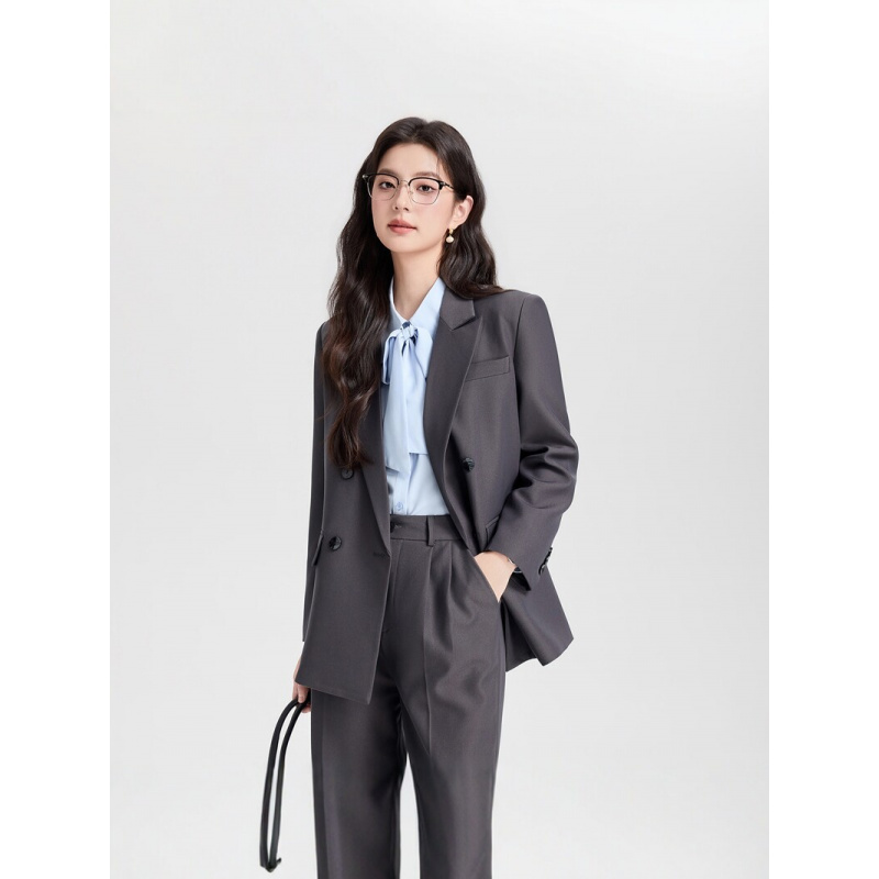 Navy blue double-breasted wome - مراجعة Women Formal Wear Korean وسعره