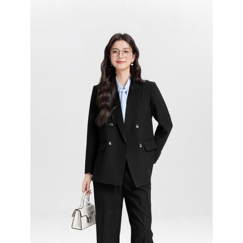 Navy blue double-breasted wome - مراجعة Women Formal Wear Korean وسعره