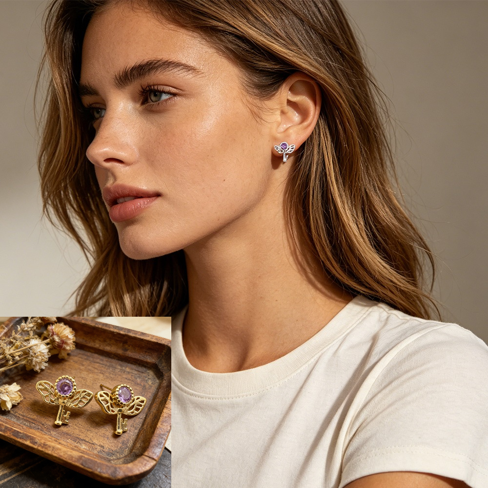 Retro Key Amethyst Stud Earrin - مراجعة Women'S Formal Day Wear وسعره