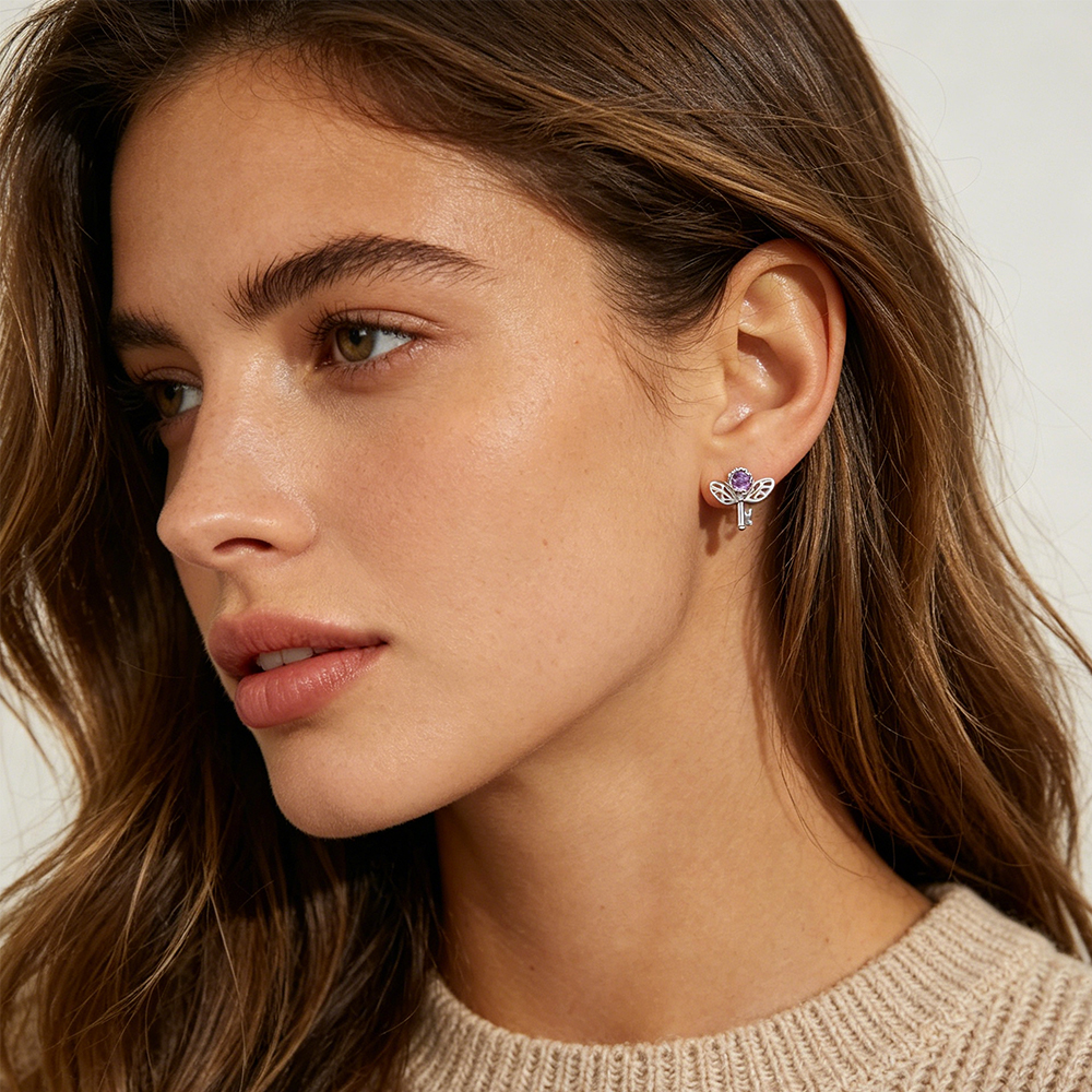 Retro Key Amethyst Stud Earrin - مراجعة Women'S Formal Day Wear وسعره