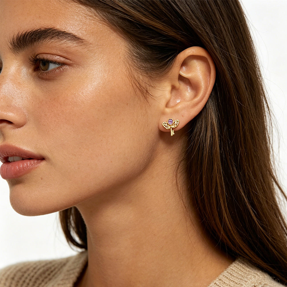 Retro Key Amethyst Stud Earrin - مراجعة Women'S Formal Day Wear وسعره