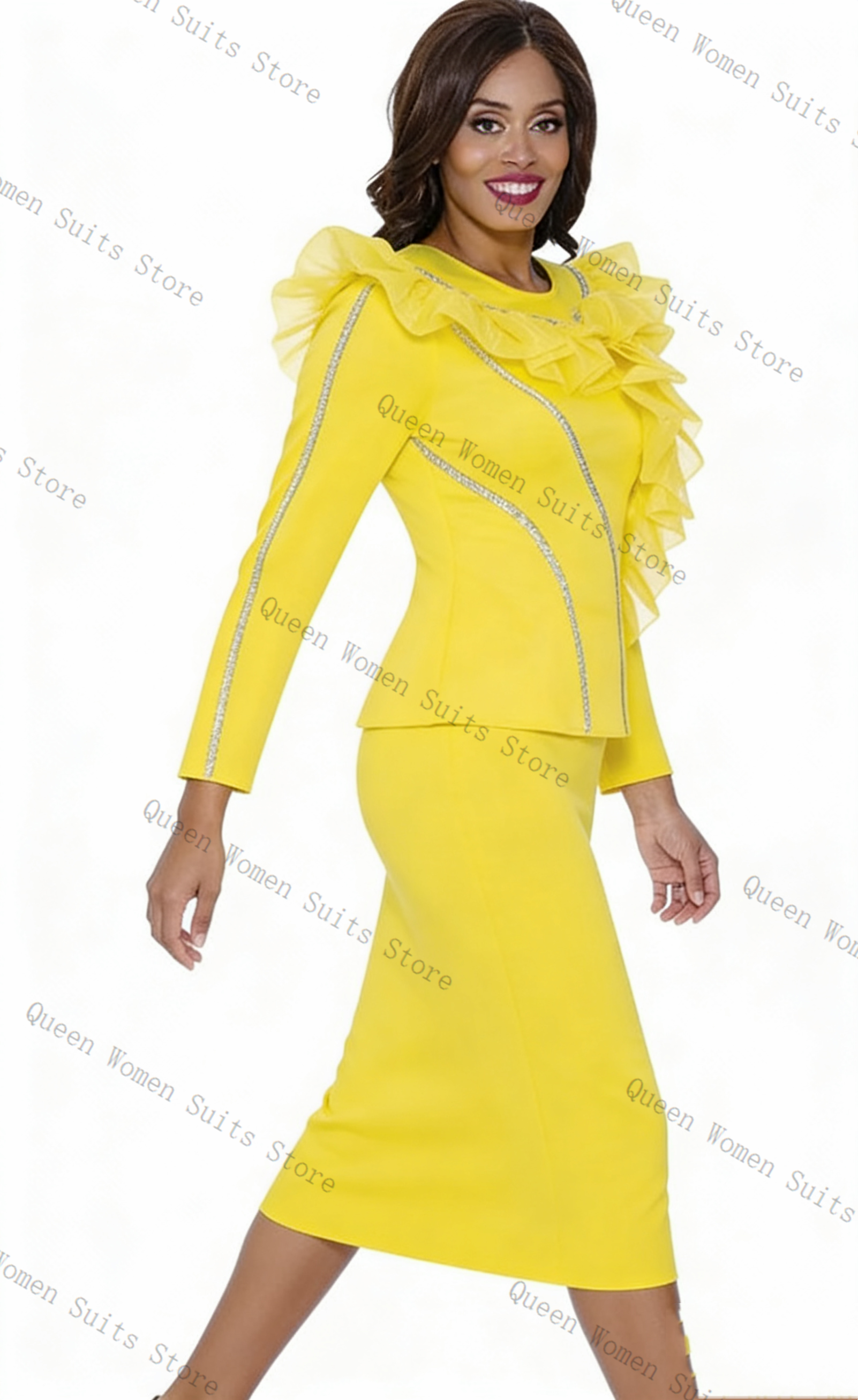 Crystals Yellow Women Suit Ski - مراجعة Women'S Formal Wear Wedding Guest وسعره