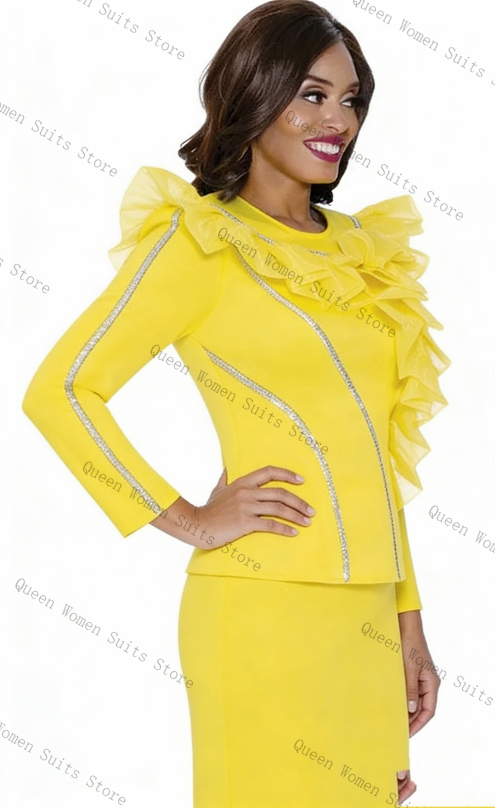 Crystals Yellow Women Suit Ski - مراجعة Women'S Formal Wear Wedding Guest وسعره